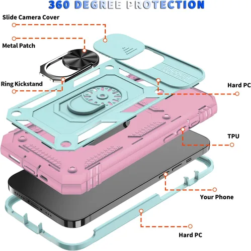 Vista 5 de Funda para iPhone 12 Pro Max, a prueba de golpes, resistente a los impactos con lente deslizante Funda protectora para iPhone 12 Pro Max