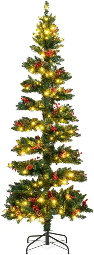 Vista 56 de GOFLAME Árbol de Navidad Artificial Preiluminado de 6 Pies, Árbol de Navidad Delgado con Cobertura de Nieve y Forma de Lápiz con Luces LED