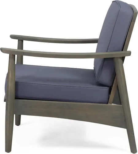 Vista 8 de Christopher Knight Home Willowbrook - Silla de club al aire libre con cojín, madera de acacia, color negro (juego de 2)