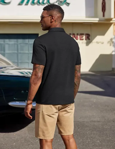 Vista 3 de COOFANDY Camisas polo de manga corta para hombre, estilo casual, de verano, cuello clásico, para golf