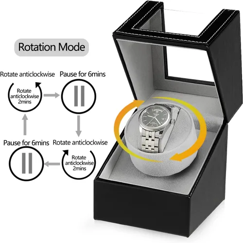 Vista 6 de Bobinadora automática de reloj individual con motor japonés silencioso, adaptador de CA o alimentado por batería, exterior de cuero de primera