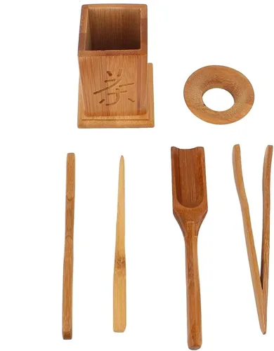Vista 7 de Juego de té chino de gongfu, juego de trompeta de ceremonia de té de seis piezas, herramientas de servicio de té con aguja de té, cuchara, clip