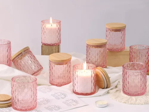 Vista 8 de NITIME 15 tarros de velas azules de 7.5 onzas para hacer velas, vasos de vela de vidrio con tapas de bambú y etiquetas adhesivas, recipientes