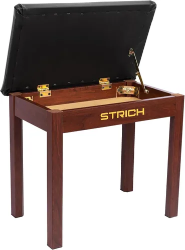 Vista 11 de STRICH Banco de piano con almacenamiento, banco de teclado de madera maciza, taburete con cojín acolchado, color negro
