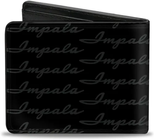Vista 2 de Buckle-Down Billetera plegable de PU para hombre 1962 Impala Script EmblemRepeat NegroPlata, Multicolor, 4.0" x 3.5", Varios colores, Buckle-down
