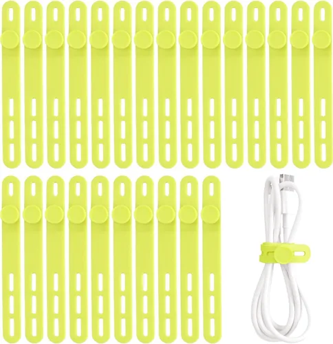 Vista 15 de Oligei 25 bridas de silicona para cables, reutilizables, de alta elasticidad para cables eléctricos, organizador de cables para auriculares