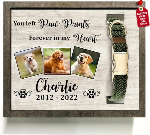 Vista 11 de Marco de madera personalizado con foto de perro con nombre para fotos, recuerdo de mascotas, con soporte para collar, regalo de recuerdo con cita
