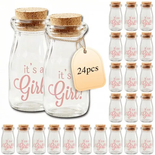 Vista 11 de Kate Aspen Botella de leche vintage impresa de 3.8 onzas - It's a Girl! (juego de 12) gráficos actualizados, It's A Girl Pink 2 (27196NA-GIRL)