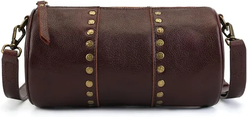 Vista 9 de Bolsos cruzados de cuero genuino para mujer, bolso cruzado bohemio con tachuelas, bolso de hombro pequeño para teléfono y cartera