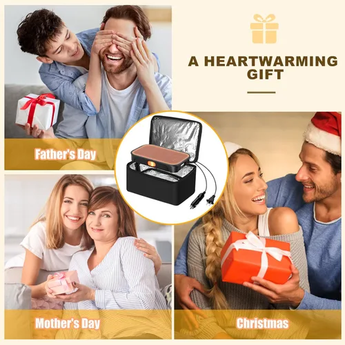 Vista 7 de Horno portátil - Calentador de alimentos de calentamiento rápido de 100 W, lonchera eléctrica 3 en 1 y calentador de almuerzo 12 V/24 V/110 V - Mini
