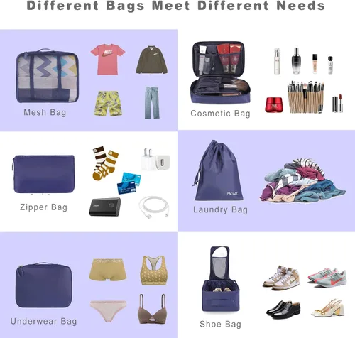 Vista 5 de BAGAIL - Conjunto de 7 u 8 bolsas y maletines organizadores de equipaje, ideales como accesorios de viaje