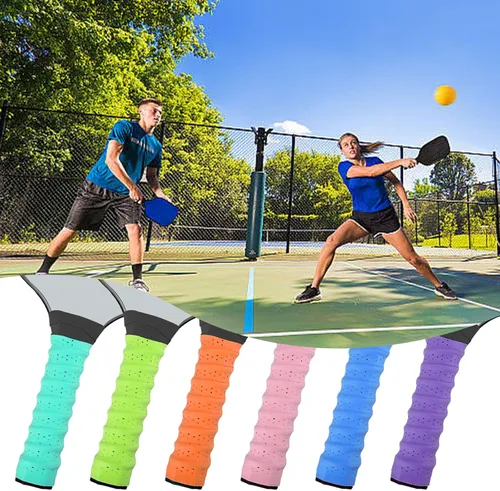 Vista 6 de 6 cintas de agarre de paleta de pickleball antideslizantes, perforadas, superabsorbentes, mango de agarre de pickleball para remo de pickleball