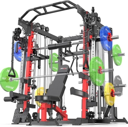 Vista 42 de Rack Multiusos para Sentadillas, Conjunto de Rack de Pesas Smith Machine con Sistema de Crossover de Cables, Racks de Potencia para Gimnasio
