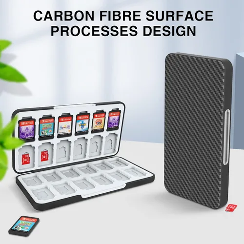 Vista 6 de HEIYING Game Card Case for Switch&Switch OLED Game Card or Micro SD Cards,Carbon Fibre Surface Processes Design Switch Game Card Case with 24 Game