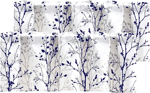 Vista 23 de Luvyohmee Cortina de cenefa estampada con ramas de árbol, cenefa de cocina de 18 pulgadas de largo, color negro, cenefas de ventana grises