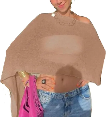 Vista 18 de Amiblvowa Poncho transparente para mujer, poncho de punto Y2K Negro