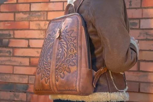 Vista 7 de Mochila para mujer, piel auténtica, bandolera de mano