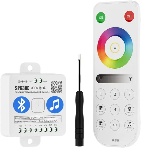 Vista 8 de BTF-LIGHTING RB3 2.4G Mando a distancia inalámbrico táctil RF para tira de luces LED RGB RGBW de persecución SPI, control de 4 zonas compatible