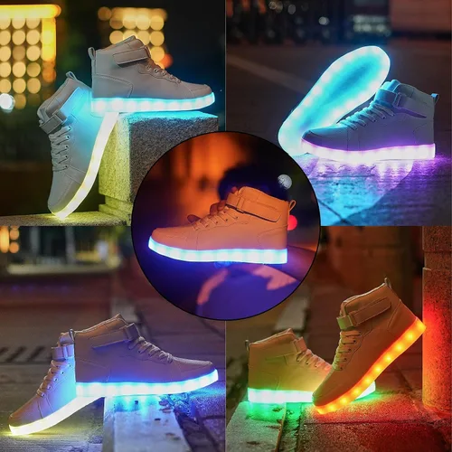Vista 4 de Zapatos con luz LED para niños, tenis de caña alta para niños y niñas, zapatos de baile de hip-hop para Halloween, fiesta de Navidad con carga USB