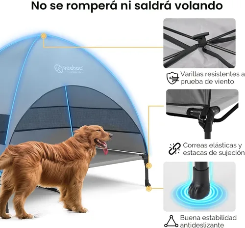 Vista 5 de Veehoo Cama para perros con dosel para exteriores, cuna elevada para mascotas con toldo extraíble y enfriamiento, pies antideslizantes, cuna elevada