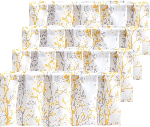 Vista 13 de Luvyohmee Cortina de cenefa estampada con ramas de árbol, cenefa de cocina de 18 pulgadas de largo, color negro, cenefas de ventana grises