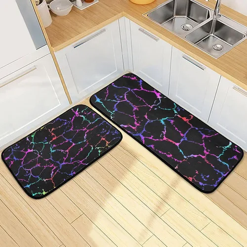 Vista 13 de Juego de 2 tapetes de cocina con rosas rojas, color rojo rosa, suave, antifatiga, juego de tapetes de cocina color negro con flores antideslizantes