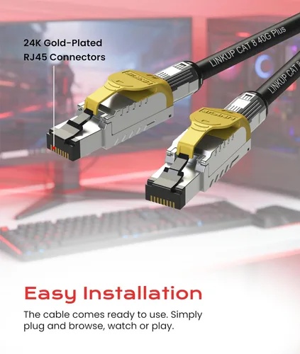 Vista 7 de LINKUP Cable Ethernet Cat 8 Cable largo de Internet Conexión LAN de alta velocidad Conectores RJ45 Uso con Cat 5/Cat 6/Cat 7 Óptimo