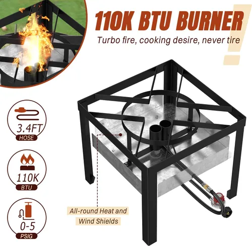 Vista 3 de Kit de Caldera de Cangrejos de Acero Inoxidable 100QT, Cubierta Impermeable y Escumador de 18 Pulgadas, Hornilla de Propano de 110,000BTU, Regulador