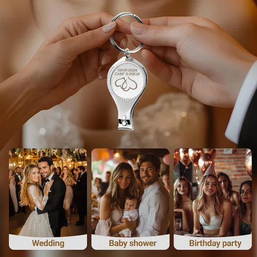 Vista 8 de Abrebotellas multifunción 4 en 1, cortauñas, recuerdos de boda, privado personalizado, plateado, regalos multiherramienta para hombres