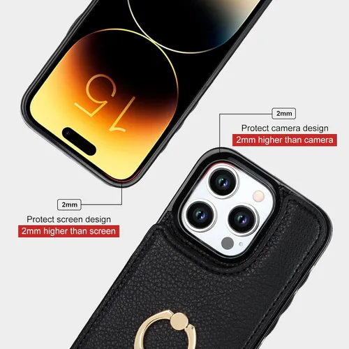 Vista 8 de Folosu Funda compatible con iPhone 15 Pro con soporte para tarjetas, rotación de 360°, soporte de anillo de dedo con función atril, bloqueo RFID
