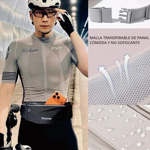 Vista 3 de Cinturón de correr para mujeres y hombres - Cinturón delgado para teléfono con soporte resistente al agua, correa de cintura ajustable con 3