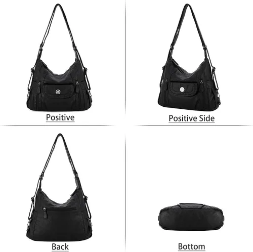 Vista 2 de Angel Kiss Purses and Handbags for Women Washed Vegan Leather Crossbody Hobo Satchel Shoulder Mutipocket Tote Purse