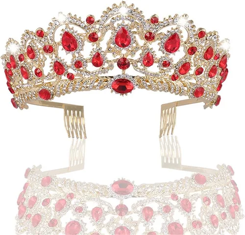 Vista 8 de Tiaras de coronas para mujer, corona de reina barroca real con diamantes de imitación, coronas de novia con peine, coronas de princesa Verde