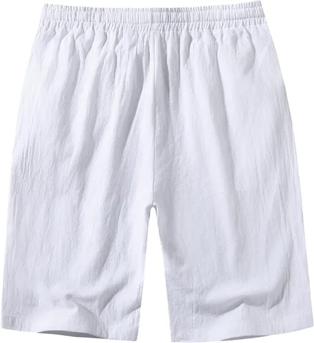 Vista 2 de Pantalones cortos de algodón de ajuste clásico para hombre, cintura elástica, cordón de ajuste, pantalones cortos de playa de verano