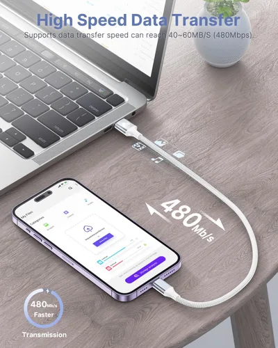 Vista 4 de Cargador Aioneus para iPhone. Paquete de 3 cables USB A a Lightning con certificación MFi Cable Lightning corto trenzado de nailon para iPhone