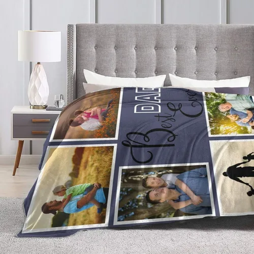 Vista 3 de Manta personalizada con foto de regalo para papá y abuelo, mejor regalo del día del padre, Halloween, Navidad, Año Nuevo de parte de hija, hijo