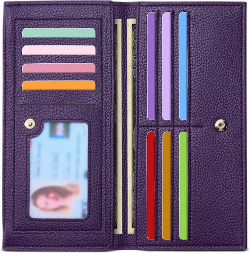 Vista 18 de Tipmile Cartera ultra delgada para mujer, cartera de cuero plegable para mujer, cartera RFID, cartera de bloqueo RFID para tarjetas de crédito