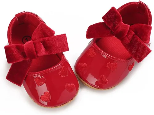 Vista 4 de COSANKIM Zapatos Mary Jane para bebé y niña, suela suave, con lazo, princesa, boda, antideslizantes, para bebé, para primera caminata, zapatos