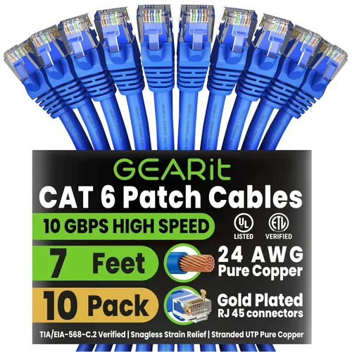 Vista 24 de GEARit Paquete de Cables Ethernet Cat 6 - Paquete de 20 Cables de Conexión Ethernet Cat6 de 1 pie Cable de Conexión de Red RJ45, Conectores