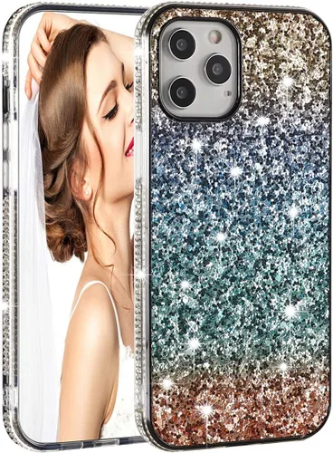 Vista 10 de Solomo Funda para iPhone 11 Pro, funda protectora gradual de arcoíris brillante de lujo con purpurina y parachoques de TPU suave para iPhone 11 Pro