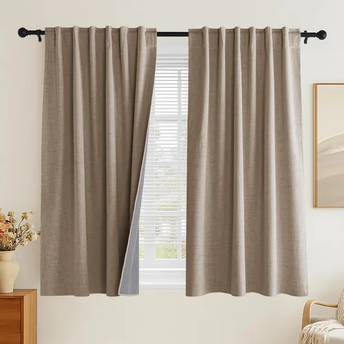 Vista 12 de PONY DANCE Cortinas de lino 100% opacas de 63 pulgadas de largo para dormitorio, sala de estar, oscurecimiento completo, bolsillo para barra