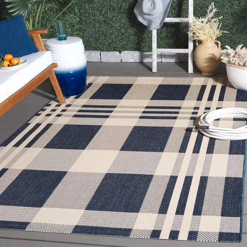 Vista 78 de SAFAVIEH Alfombra Lavable para Exteriores Colección Courtyard - 2'3" x 4', Beige y Azul, Patrón a Cuadros, No Desprende Pelusa y Fácil Limpieza
