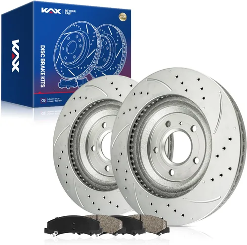 Vista 65 de Kit de freno delantero KAX, rotores de freno ranurados y con hendiduras, pastillas de freno cerámicas Compatible con Honda Accord 1990 1991 1992