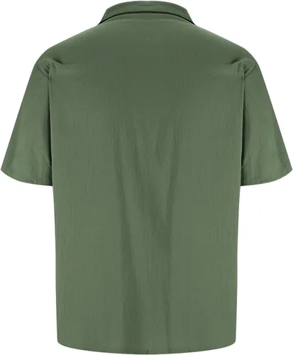 Vista 3 de Camisa de guayabera cubana para hombre, estilo casual, con botones, de manga corta, para verano, playa, hippie, color sólido, tops de trabajo
