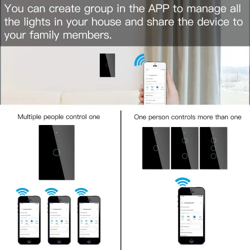 Vista 6 de MOES Smart switch táctil de cable único 2ª generación WiFi RF433, no necesita cable neutro, compatible con Smart Life/Tuya App, Alexa y Google Home