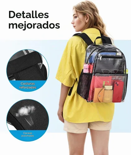 Vista 7 de Paxiland Mochila transparente resistente, 16 x 13 x 7 pulgadas, bolsa