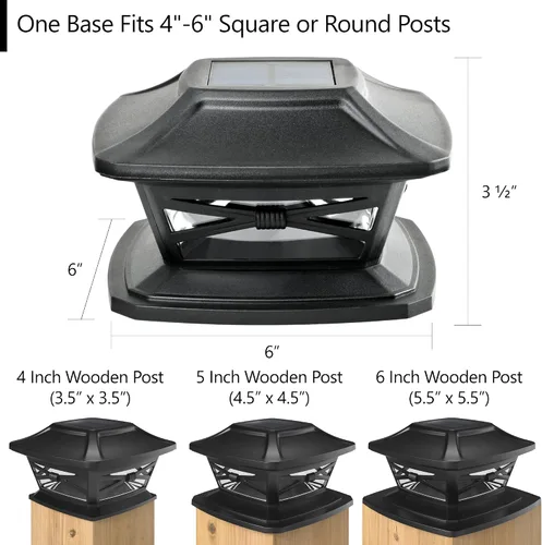 Vista 4 de Davinci Lighting - Lámpara solar Flexfit para exteriores con base para postes de madera de 4 x 4, 5 x 5 y 6 x 6 pulgadas, luz LED brillante