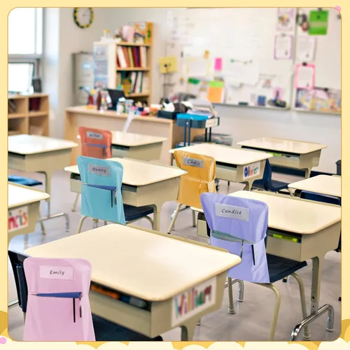 Vista 3 de 12 bolsillos para sillas de 17.3 x 20 pulgadas con ranura para etiqueta para nombre, bolsillo de almacenamiento para asiento trasero, silla de aula