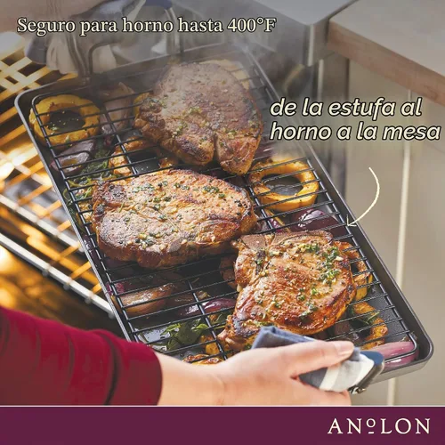 Vista 2 de Anolon Advanced Home Parrilla/Plancha Plana Antiadherente de Doble Quemador Anodizada Dura, 10 x 18 Pulgadas, Índigo