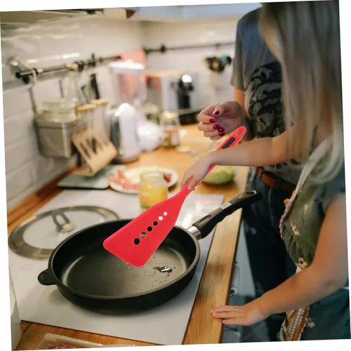Vista 7 de Espátula de pescado frito antiadherente de silicona Turner a prueba de calor espátula para panqueques herramienta de cocina fácil de usar Rojo